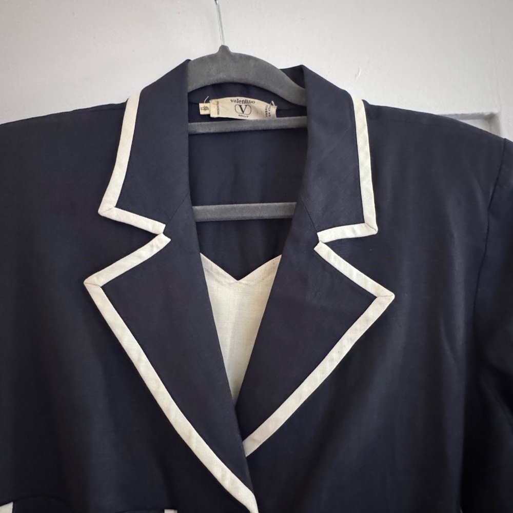 Vintage Valentino "Miss V" Navy and White Collared Dress- Vintage Size 12 - Picture 4 of 12
